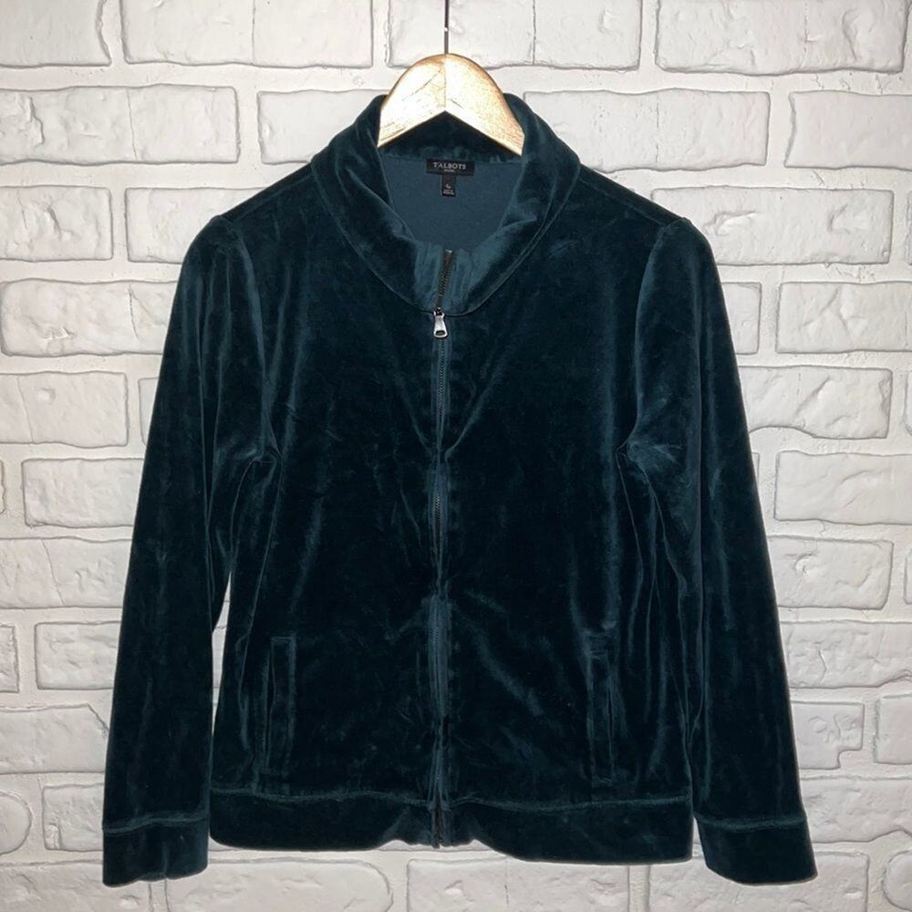 Talbots green velour zip up jacket size petite small - Picture 1 of 10